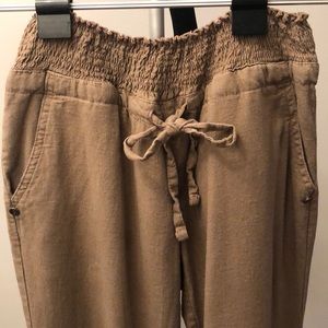 Casual tan elastic waist pants